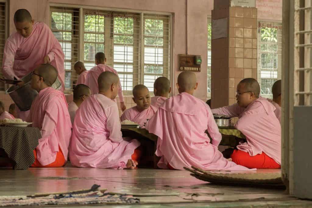 nuns eating in myanmar