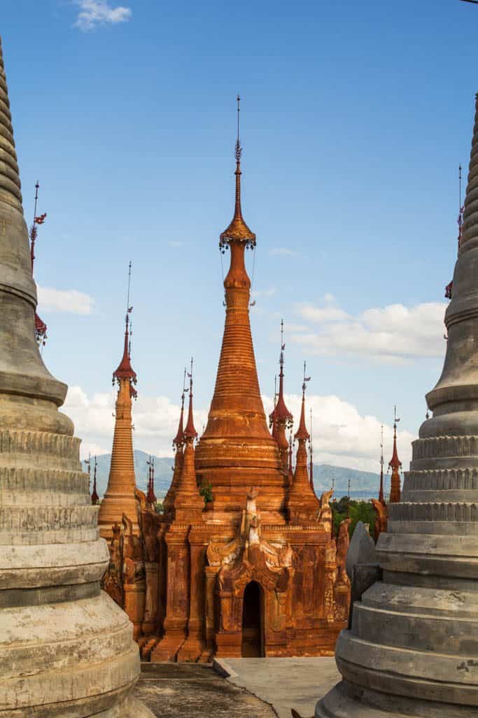 ancient pagodas in indein village inle lake myanmar