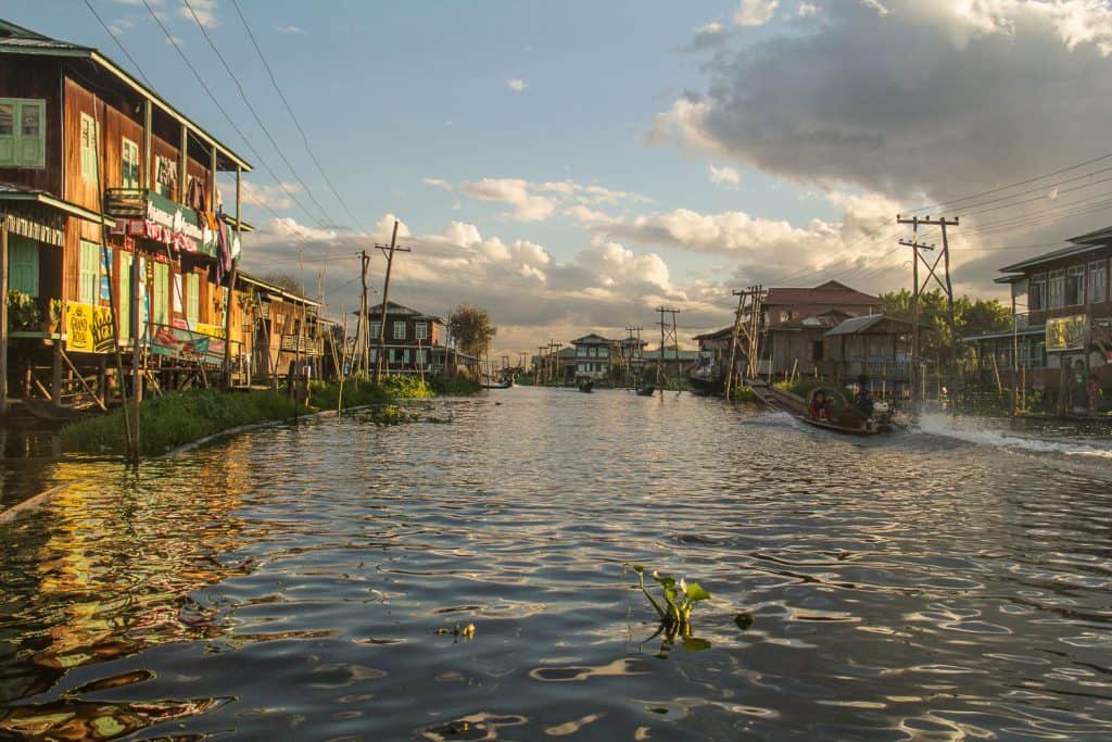 Local houses on the water in Inle Lake, Burma