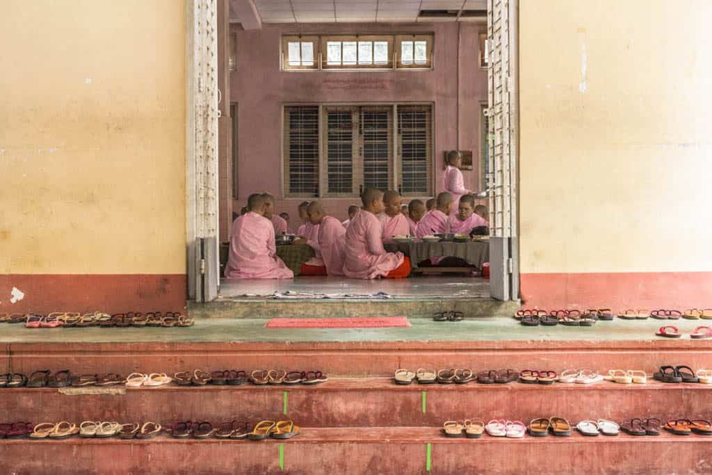 myanmar nuns in a lunch break