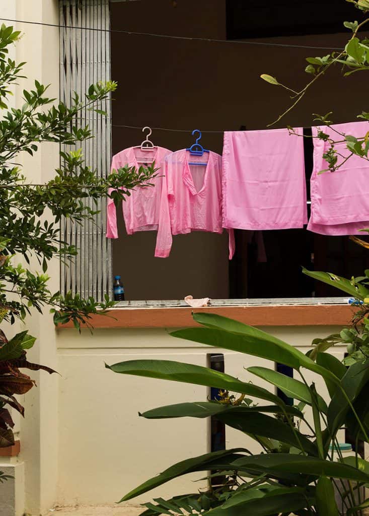 pink clothes drying