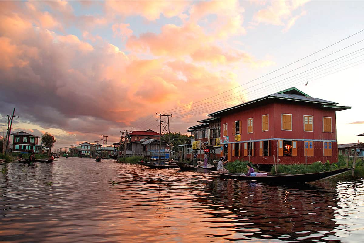 sunset on inle lake myanmar burma