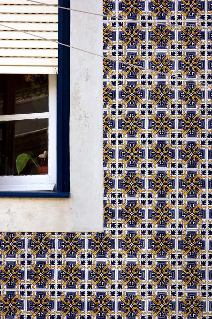 blue and white tiles in Portugal