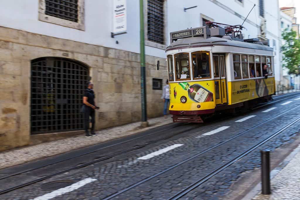 yellow tram in Lisbon