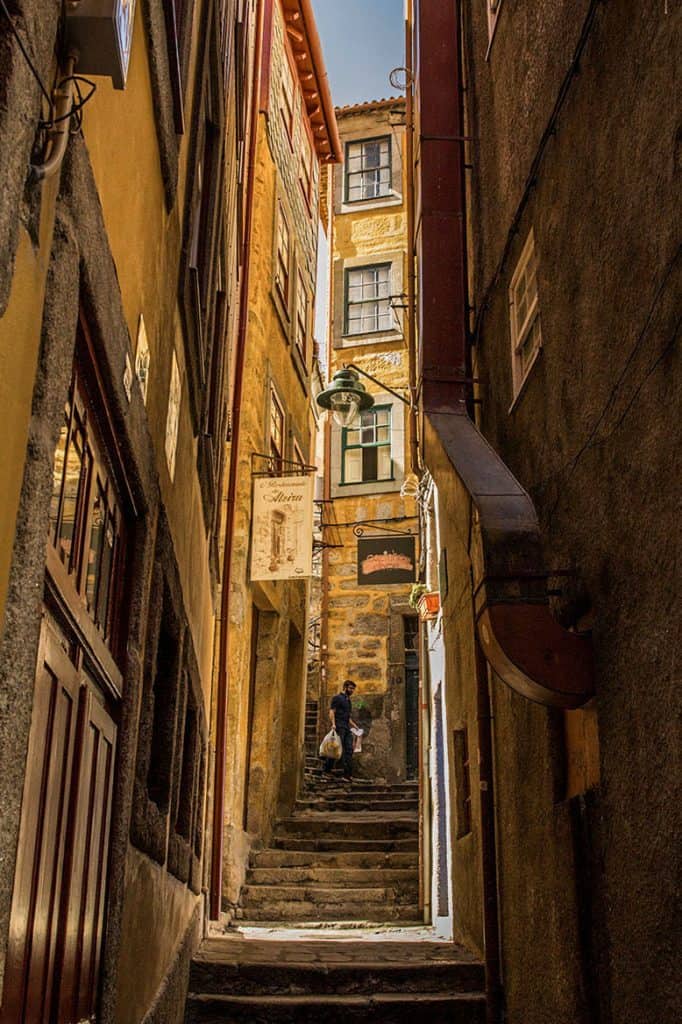 colorful alley in Ribeira neighborhood in Porto