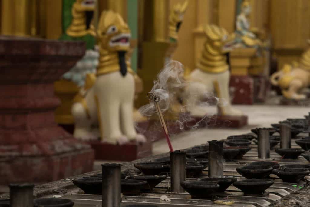 incense in a temple in Myanmar
