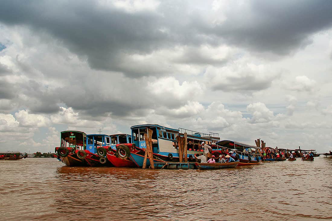 Group of boats on the Mekong Delta
