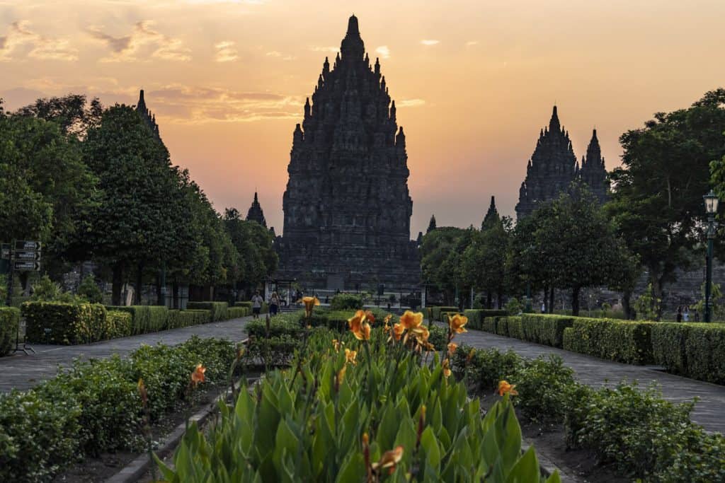 sunset on prambanan temple in yogyakarta