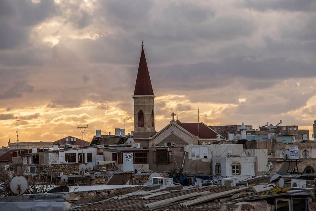 Akko view old city at sunset