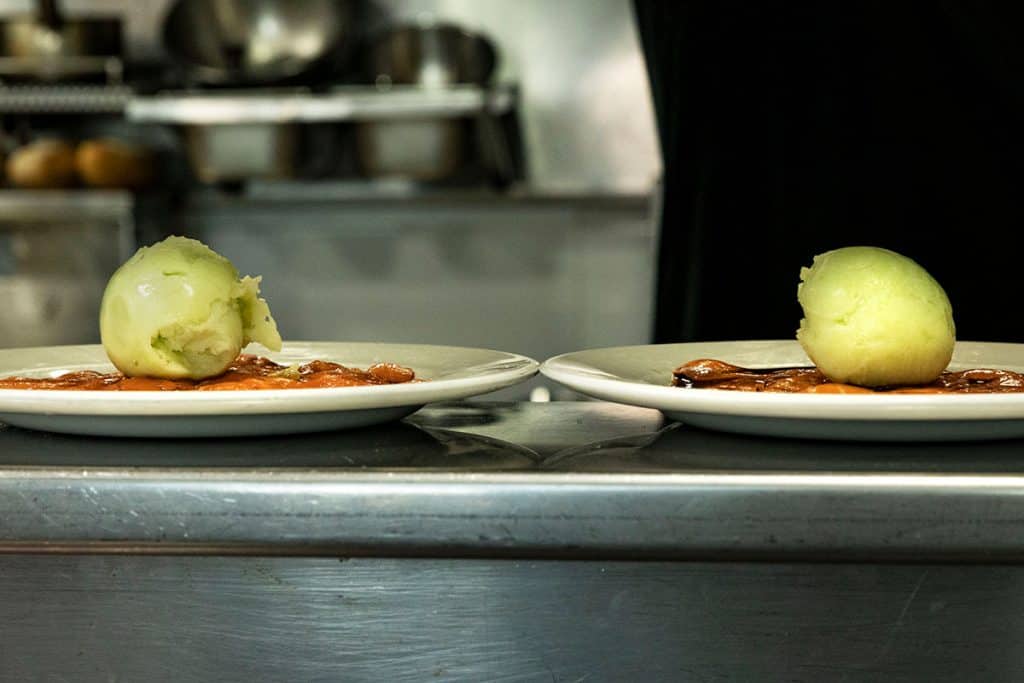 salmon carpaccio and wasabi ice cream