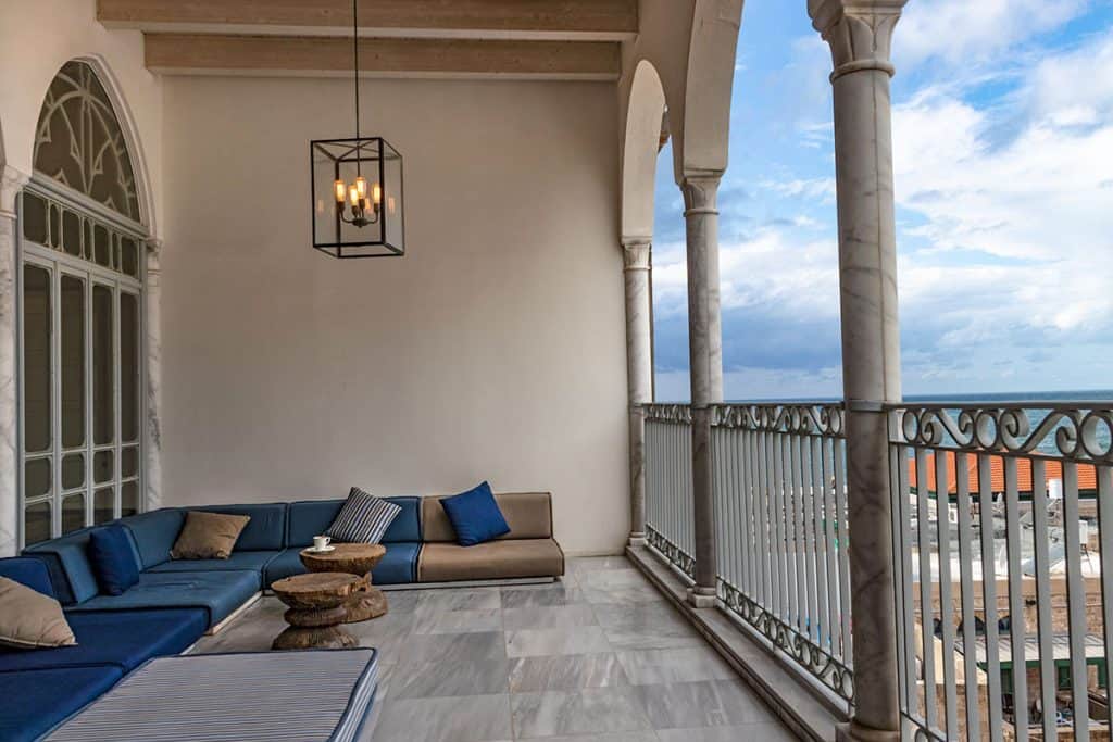 a porch in a design boutique hotel