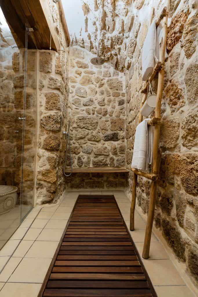 stone shower in a boutique hotel