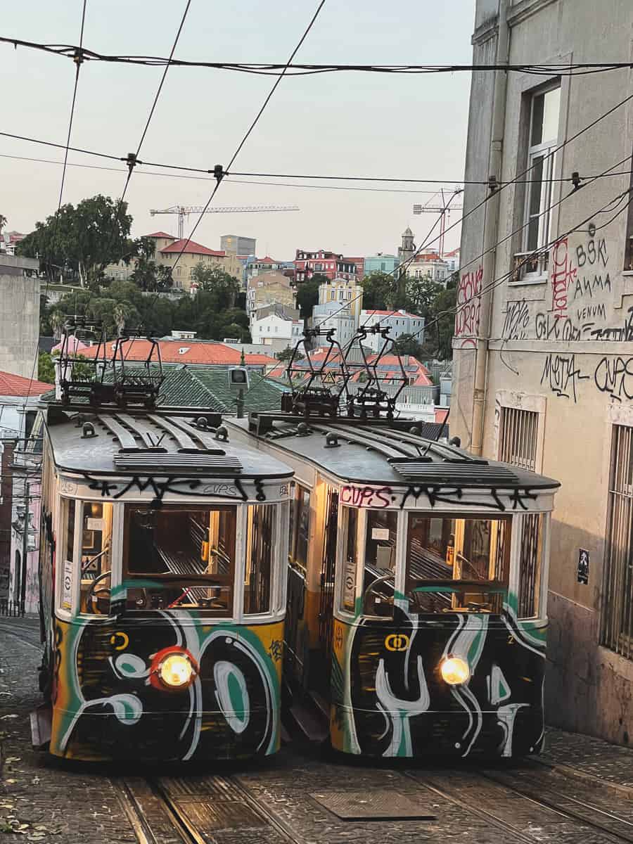 Colorful Funicular in Lisbon Portugal
