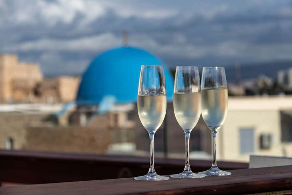 wine glasses in a boutique hotel in Israel