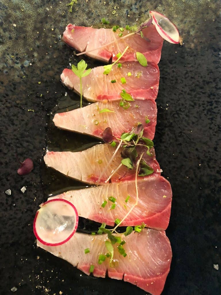 sliced sashimi in Jypsy restaurant in Singapore