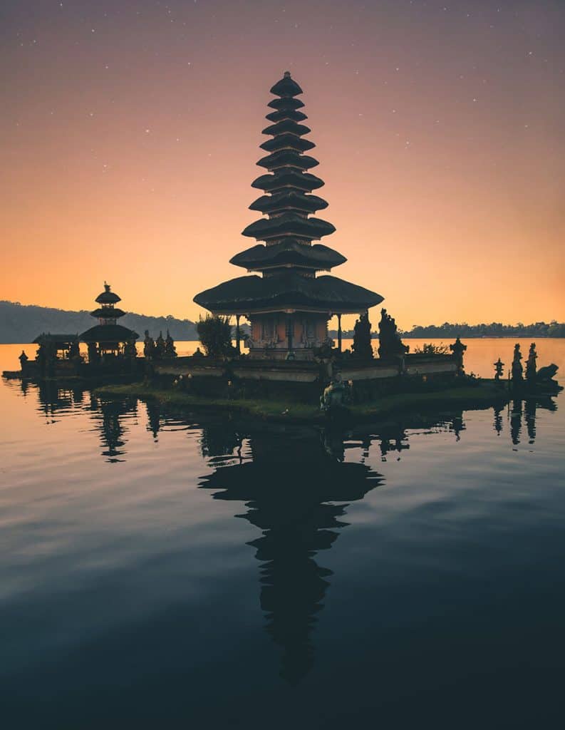 Balinese temple at sunset