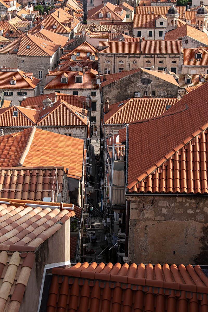 view of the terracotta roofs in Dubrovnik Old Town