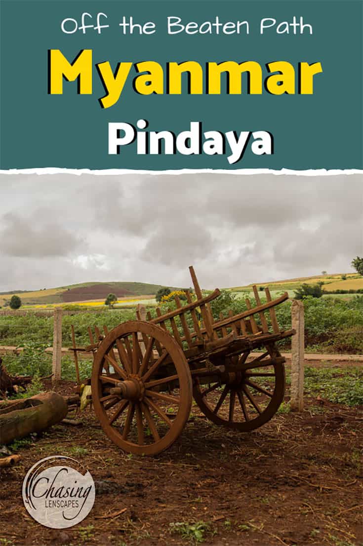 A wooden cart with the landscape of Pindaya, Myanmar