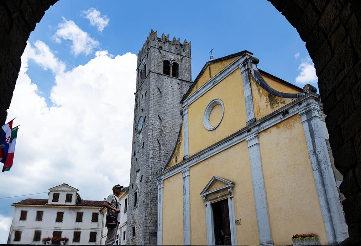 Yellow church and bell tower