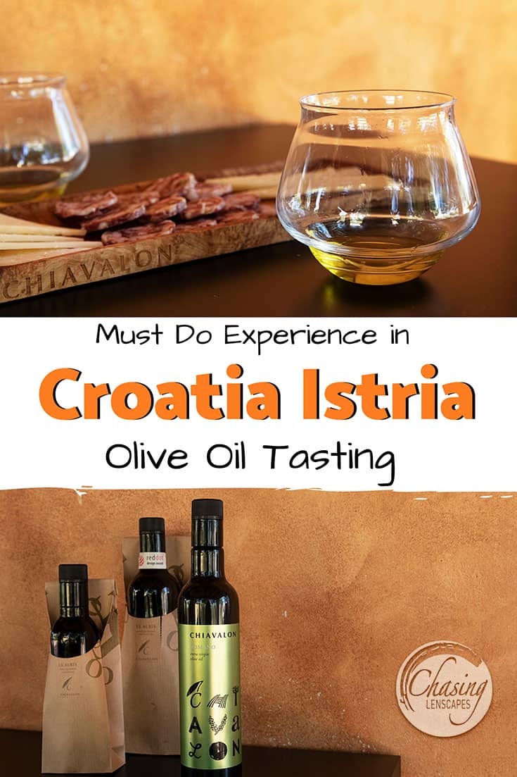 Go oilve oil tasting in Istria - olive oil bottles and a glass with olive oil