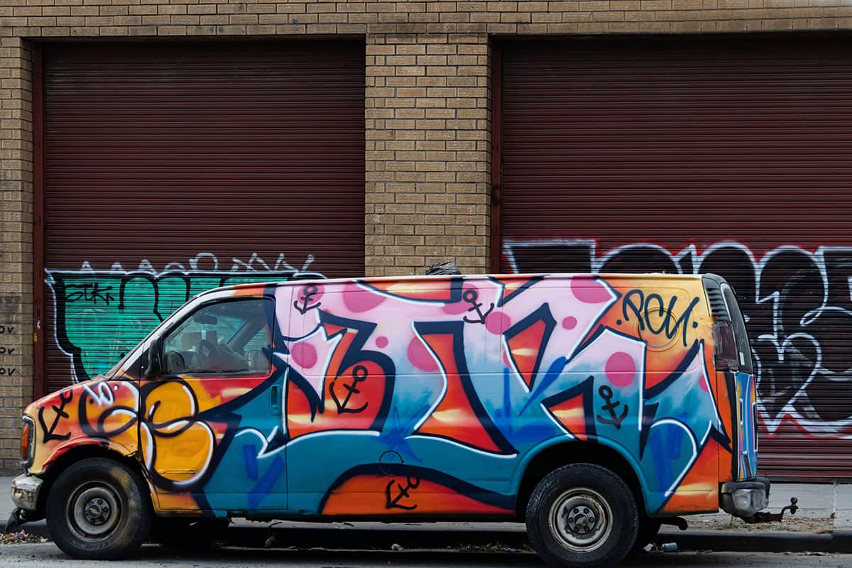 A decorated car in Bushwick neighborhood Brooklyn