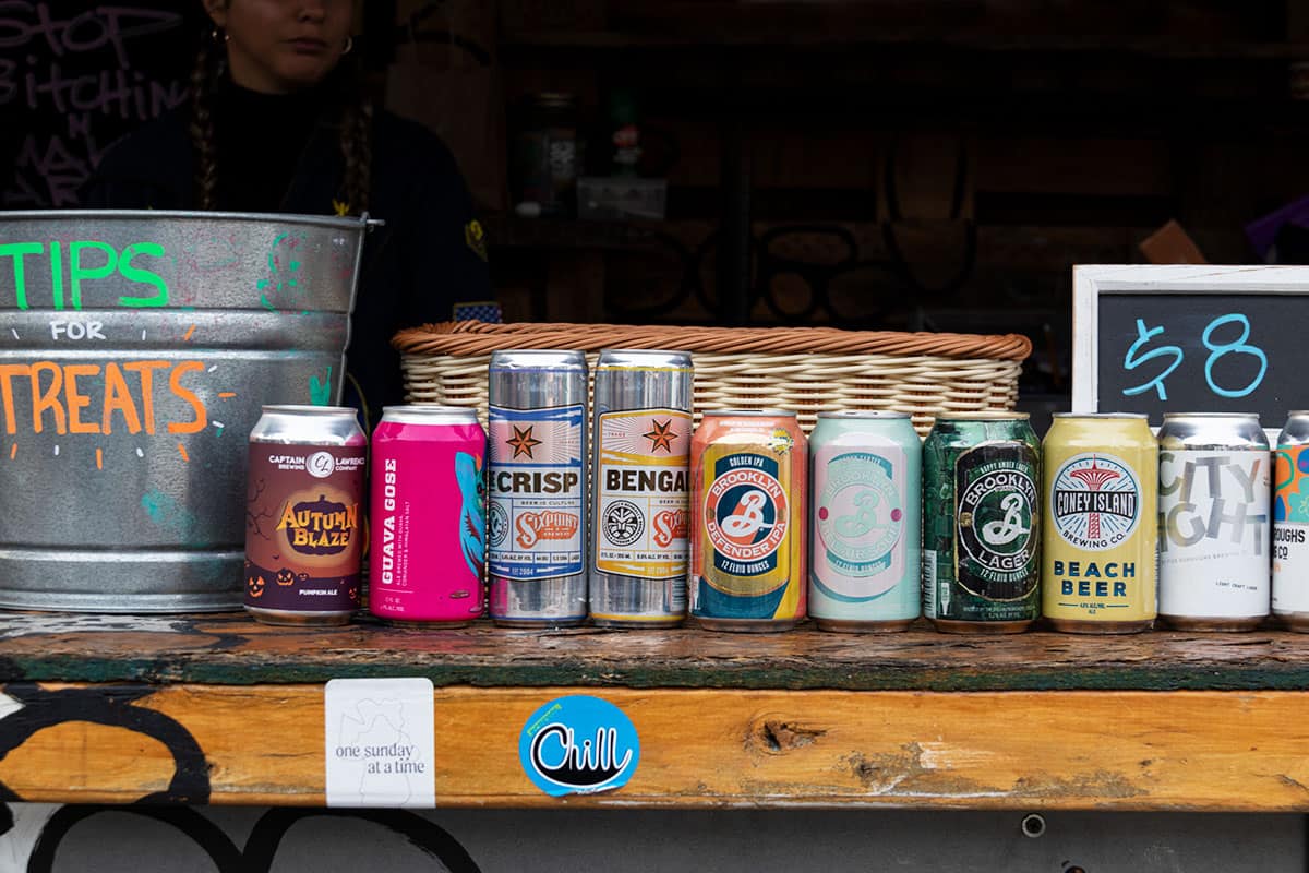 Colorful beer cans in Bushwick