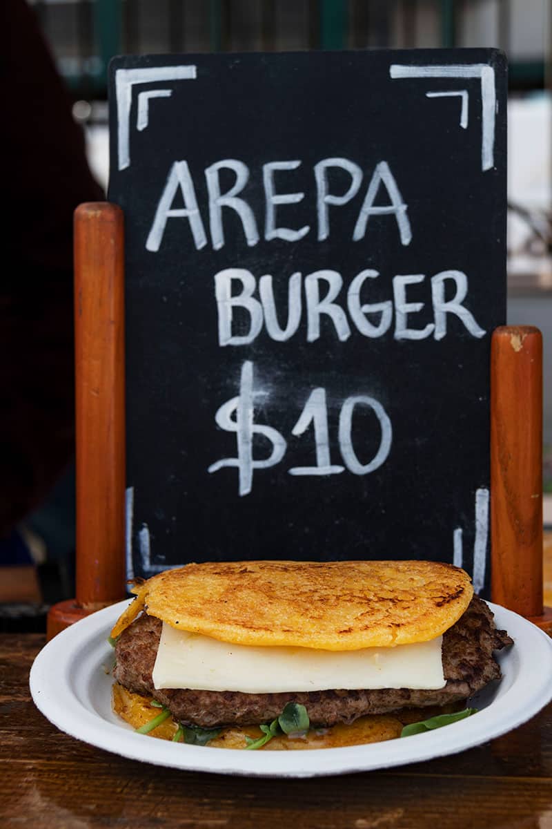Arepa Burger Smorgasburg food market williamsburg brooklyn