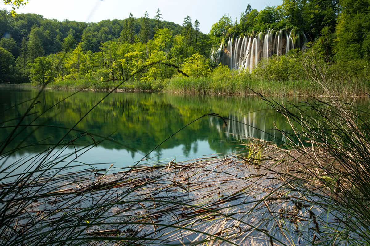 Plitvice big waterfalls view in Croatia