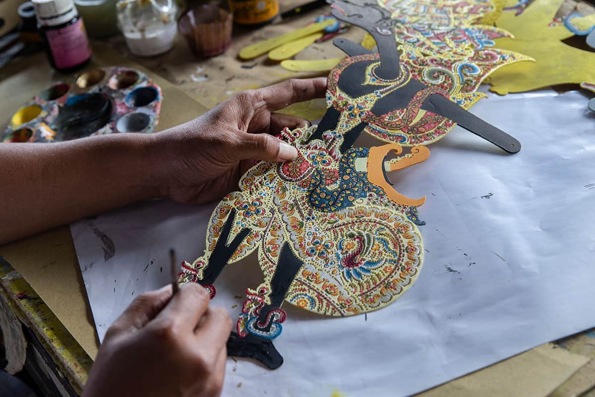 Making Puppets for Indonesia wayang in Java Indonesia