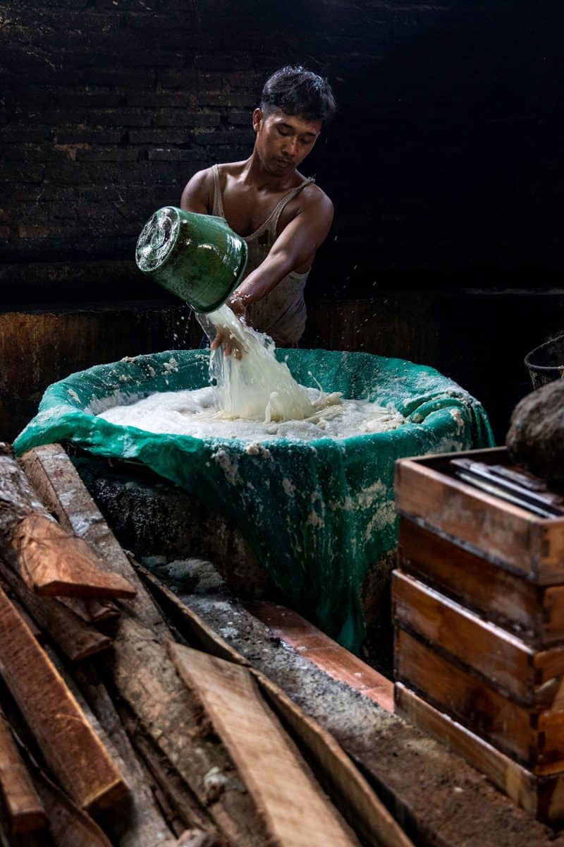 A local man making tofu in Yogyakarta
