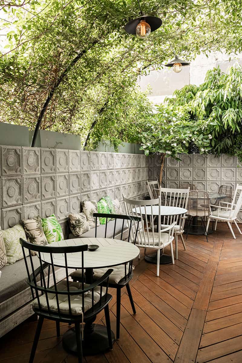 Beautiful leafy courtyard in The Vera hotel