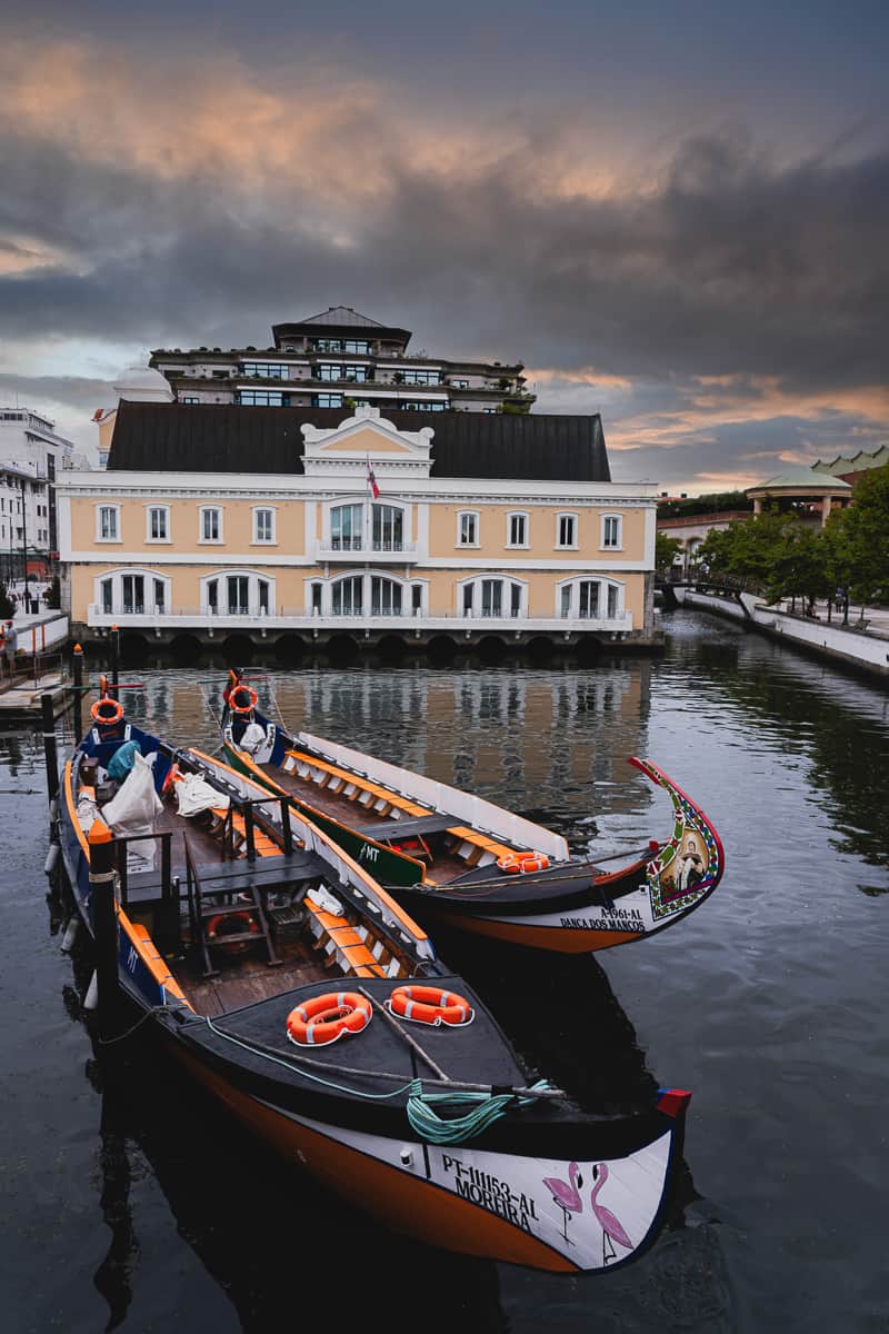 Traditional moliceiro boats in Aveiro Portugal